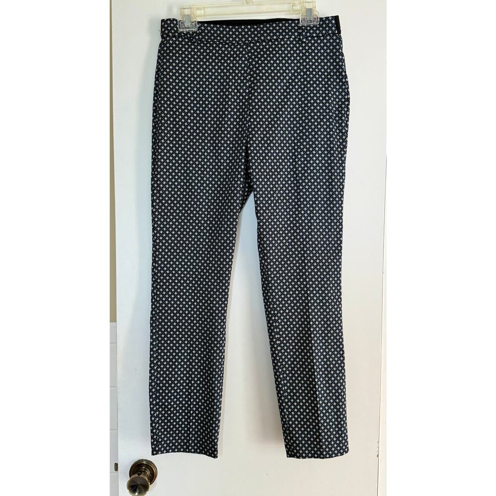 H&M Geometric Print Skinny Pants | Blue Black White Patterned Trousers | Size 8
